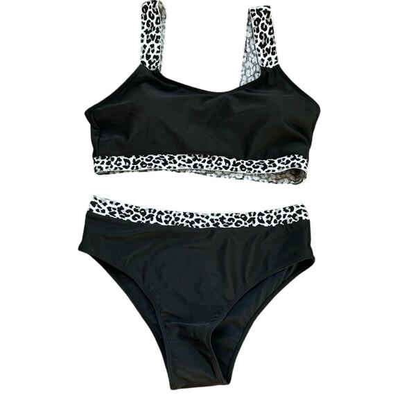 CLEARANCE  CLEARANCE Swimsuit 2 Piece NWOT 2XL SHEIN Curve Leopard Black Resort - Picture 1 of 6